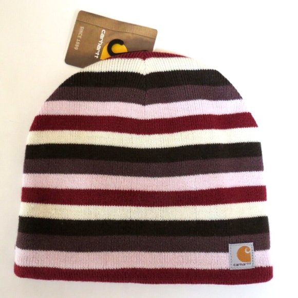 Carhartt Beanie Fleece Lined Cranberry Stripes - Picture 8 of 8